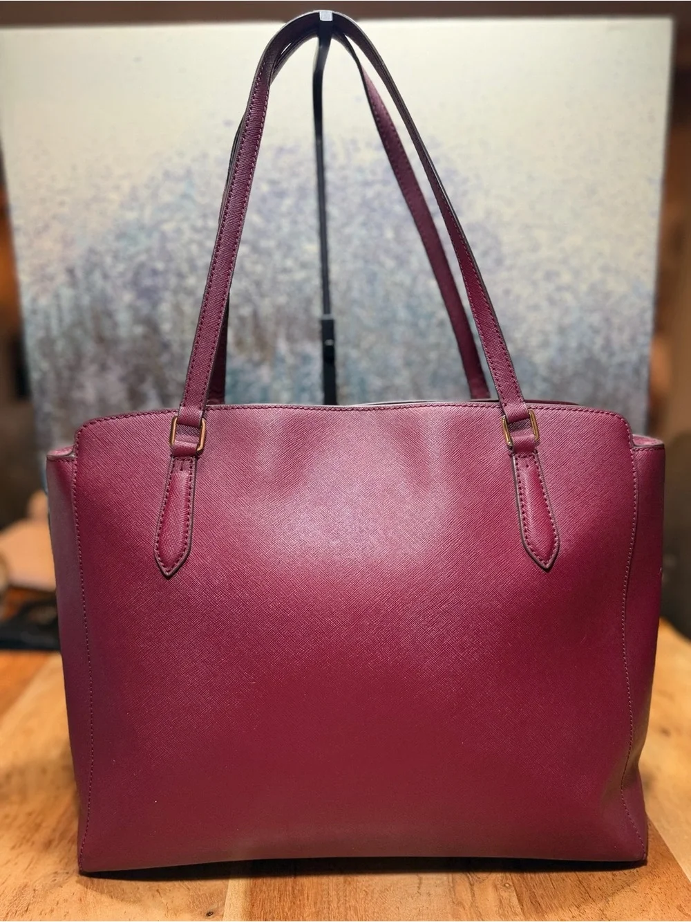 Tory Burch Classic Emerson Saffiano Leather Tote Burgundy Imperial Merlot